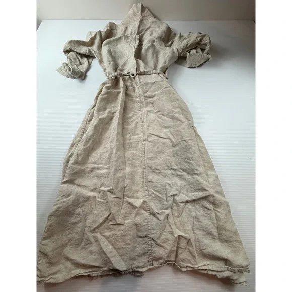 Saks Fifth Avenue Threads 100% Linen Maxi Shirt Dress Beige Tan Size 8 Button Up - Picture 5 of 6